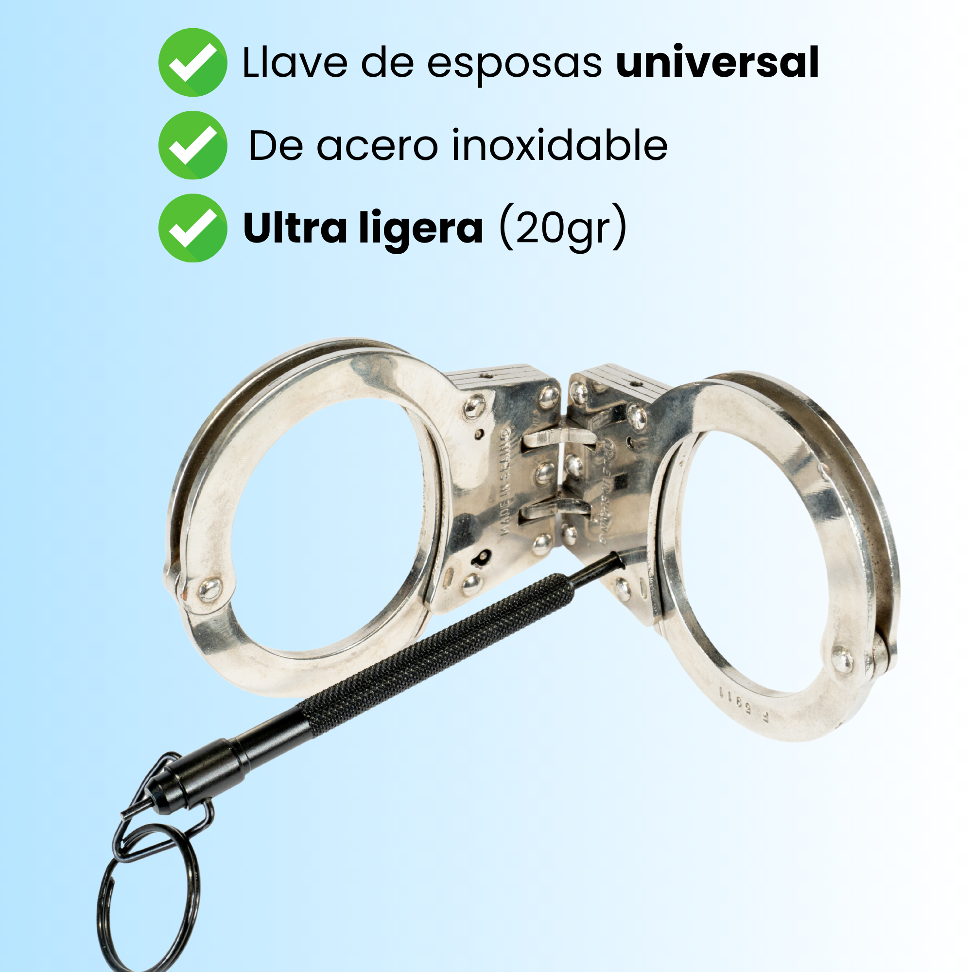 Llave esposas policiales larga con llavero táctico